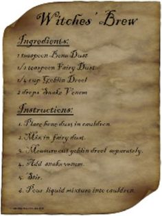 Fantasy Potion Recipe, Harry Potter Potions Recipes Spell Books, Witch Potion Recipe, Magic Potion Recipe, Witch Learning, Harry Potter Potions Recipes, Witch Brew Recipe, Potion Recipes, Halloween Themed Activities