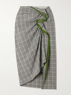 Find DRIES VAN NOTEN Asymmetric Ruffle-trimmed Checked Woven Skirt on Editorialist. Dries Van Noten's skirt is artfully gathered, creating a cascading ruffle that's emphasized by a green trim. It's woven with a checked pattern and has an asymmetric hem that only adds to its interest. Wear yours with contrasting motifs. Unique Skirts Design, Unique Skirts, Colour Story, Asymmetric Skirt, Textured Skirt, Bespoke Tailoring, Winter Beauty, Asymmetrical Skirt, Fall Skirts