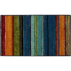 a multicolored rug with stripes on the bottom and bottom, in different colors