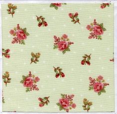 a white background with pink flowers and polka dots on the bottom, in front of a light green background