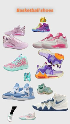 several different shoes are shown with the words basketball shoes