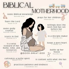 the biblical motherhood poster is shown with an image of a woman and her child