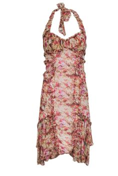 Current Boutique-Zac Posen - Pink Floral Silk Halter Dress Sz 6 Flowy Floral Midi Dress With Ruffled Straps, Flowy Floral Print Midi Dress With Ruffled Straps, Feminine Silk Floral Dress For Spring, Feminine Floral Print Ruffle Dress, Floral Print Ruffle Party Dress, Floral Print Ruffle Dress With Ruffled Straps, Floral Print Ruffle Dress For Party, Tiered Floral Print Party Dress, Floral Print Ruffle Midi Dress For Garden Party