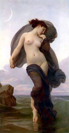 a painting of a naked woman standing in the ocean