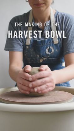 the making of the harvest bowl is shown in front of a woman's hands