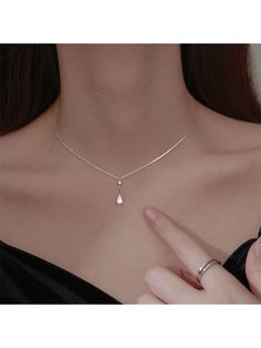 Plateado  Collar  Aleación de zinc   Embellished Simple Elegant Necklace, Silver Necklace Simple, French Jewelry, Prom Jewelry, Jewelry Lookbook, Teardrop Necklace, Affordable Jewelry, Elegant Necklaces