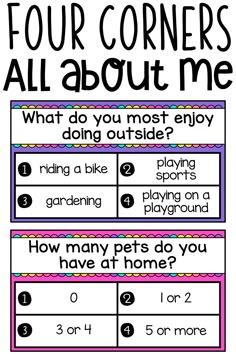 four corners all about me worksheet for kids to learn how to use them