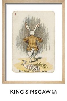 a card with an image of a rabbit wearing a suit