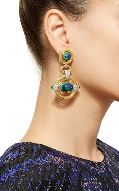 Cabachon Azurite, Emerald, and Diamond Earrings - David Webb Resort 2016 - Preorder now on Moda Operandi Emerald And Diamond Earrings, Fluorite Necklace, Crescent Earrings, Themed Jewelry, Stone Necklace, Moda Operandi, Gift Necklace