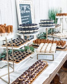 an assortment of pastries and desserts on display