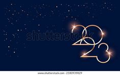 happy new year greeting card with gold numbers and stars on a dark blue background - stock photo