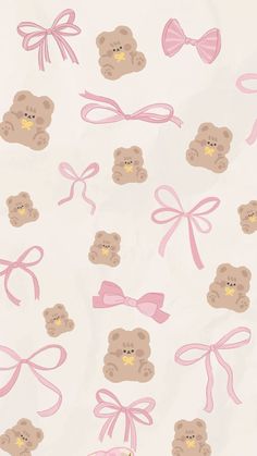 a white background with pink bows and teddy bears