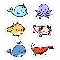 stickers with different types of sea animals