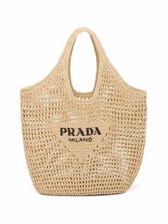 Prada Beach Bag, Tote Crochet, Prada Tote Bag, Straw Tote Bag, Crochet Tote Bag, Raffia Bag, Straw Tote, Bags Logo, Crochet Tote