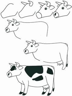 three cows are shown in black and white