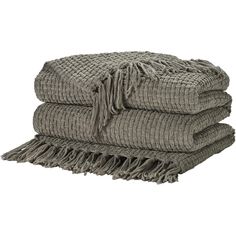 three grey towels stacked on top of each other