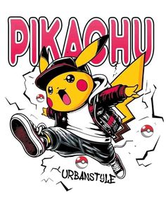 the pokemon pikachu character is flying through the air with his foot in the air