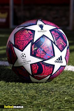 a soccer ball sitting on top of a lush green field