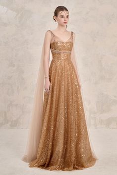 Solasta A-line Sleeveless Sequin Floor Length Dress - MEAN BLVD Gold Floor Length Dress, Latest Gown Designs, Gold Floor, Gala Ideas, Golden Dress, Gold Bridesmaids, Mean Blvd, Princess Core, Floor Length Dress