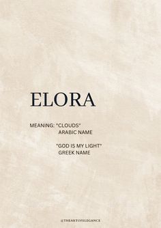 the front cover of elora meaning clouds arabic name god is my light greek name