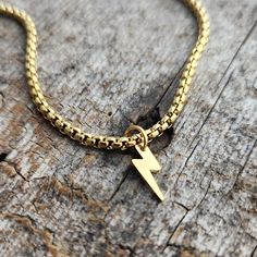 Waterproof  Hypoallergenic  Measures 18 inches 18kt gold pvd plated stainless steel Lightning Necklace, Lightning Bolt Necklace, Lightning Bolt, Durham, Chains Necklace, Favorite Jewelry, Necklace Etsy, Etsy Accessories, Handmade Items