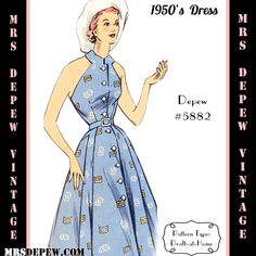 D-A-H Vintage Sewing Pattern 1950s Halter Dress & Bolero in Any Size - PLUS Size Included -5882 Dress And Bolero, Dress Bolero, French Pattern, Bolero Dress, Pattern Template, Sewing Instructions, Bolero Jacket, The Fold, Muslin Fabric