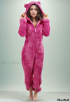 Olivia Mark - Plush and Thick Fleece Jumpsuit with Hooded Sleepwear - Assorted Colors Comfortable Loungewear, Fall Attire, Casual Maternity, Onesie Pajamas, Casual Tie, Cozy Loungewear, One Piece Pajamas, One Piece Bodysuit, Womens Fleece