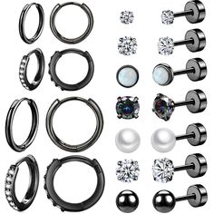 PRICES MAY VARY. Black Flat Back Earrings:Including 7 Pairs Black Flat Back Stud Earrings and 4 Pairs Black Small Hoop Earrings.Lightweight Dainty Earring Sets for Multiple Piercing,Such as Cartilage Earring,Helix Piercing Jewelry,First Hole,Second Hole,Third Hole etc to Match Your Ears Flexibly. Titanium Steel Stud Earrings:Titanium steel is a great jewelry material. More and more famous jewelry designers are using this material, and daily wear has become many people's choice.No allergy, no irr Famous Jewelry Designers, Black Hoops Earrings, Helix Piercing Jewelry, Surgical Steel Earrings, Flat Back Earrings, Tiny Studs, Opal Earrings Stud, Opal Studs, Gauged Earrings