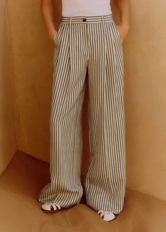 Fluid Stripe Straight-Leg Pant | ME+EM Ss24 Fashion, Side Stripe Trousers, Ankle Sleeve, Pinstripe Pattern, Cashmere Pants, Designer Pants, Stripe Pants, Checked Scarf, Wedding Styling