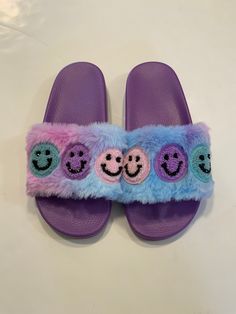 These are the best and most fun tween slide around! Smile all day wearing these! Fun Vacation Slides, Playful Open Toe Slides For Spring, Playful Synthetic Slides For Spring, Playful Beach Slides, Spring Playful Synthetic Slides, Cute Spring Slides, Fun Round Toe Slides For Vacation, Fun Slides For Spring Vacation, Trendy Slides For Spring Leisure