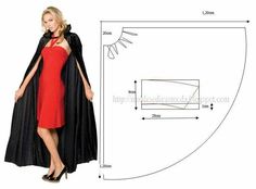 a woman in a red dress and black cape is standing next to a drawing board