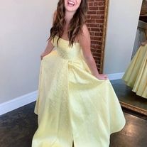 SofieProm on Storenvy Prom Dress Yellow, Yellow Formal Dress, Dresses Professional, Yellow Prom Dress, Satin Long Prom Dress, Beaded Prom Dresses, Colorful Pants, Prom Event, Yellow Prom