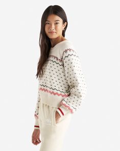 From apres ski to festive gatherings, a fair isle motif is a heritage print that endures. Our Cabin Fair Isle Crew Sweater gets a feminine touch with flattering blouson sleeves. Recycled fibres Classic fit Shortened length ABOUT 60% cotton, 40% recycled polyester SIZE & FIT The model is wearing a size small Model Measurements: Height: 5'9 ; bust: 34B"; waist: 25 ; hips: 35 CLASSIC FIT Our Classic fit is made for comfort. Not too close to the body, but not too loose. LOOK AFTER ME Reverse garment before washing or ironing Machine wash cold, gentle cycle with like colours No bleach Tumble dry low - low iron Do not iron decoration Dry clean | Roots Cabin Fair Isle Crew Sweater Shirt in Egret Ironing Machine, Kids Activewear, Sweaters And Cardigans, Sweat Dress, Graphic Tee Dress, Iron Decoration, Low Low, Newborn Dresses, Low Iron