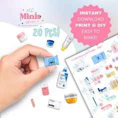 a hand holding a stamp next to various items on a white background with the words instant print and diy easy to make