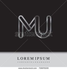 the letter m and u made from metal wire on a black background with gray color