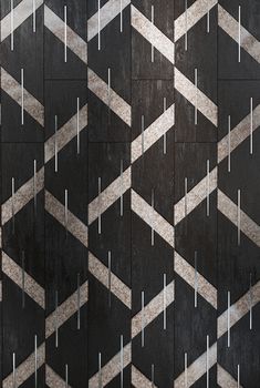 an abstract black and white tile pattern with silver lines on the side, diagonally pointing upwards