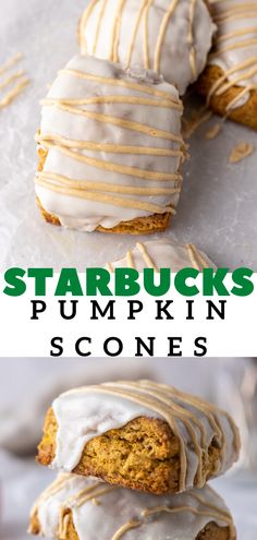 starbucks pumpkin scones with white frosting on top