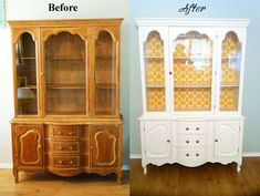 before and after pictures of an old china cabinet