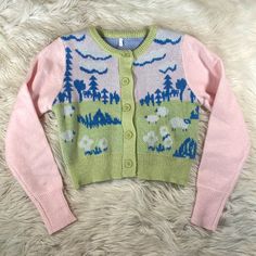 Pink Crew Neck Casual Cardigan, Pink Sweater For Spring, Trendy Pastel Sweater For Spring, Pink Fitted Crew Neck Cardigan, Cute Spring Crew Neck Cardigan, Cute Crew Neck Spring Cardigan, Cute Green Cardigan For Spring, Cute Pink Sweater For Spring, Spring Pink Knit Sweater