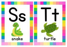 two pictures with different animals and letters that spell the word s, t, and t