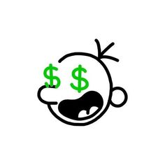 a black and white drawing of a face with dollar signs on it