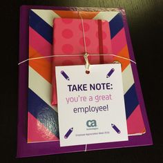 there is a note that says you're a great employee attached to a box