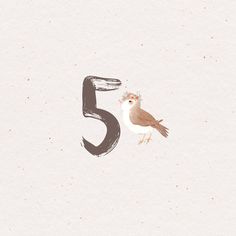 a bird with a flower crown on its head is standing in front of the number five