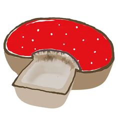 an illustration of a red and white polka dot covered dish