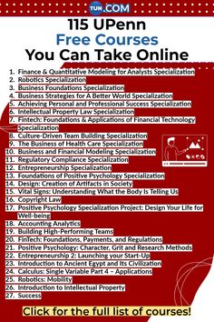 a poster with the words, you can take online and click for the full list of courses