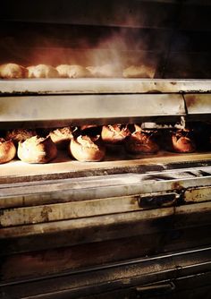 some food is being cooked in an oven