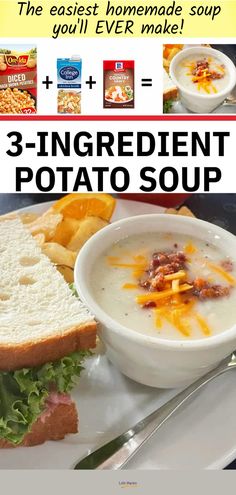 an image of a bowl of soup on a plate with bread and potato chips next to it