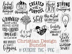 the christian design bundle is shown in black and white, with some lettering on it