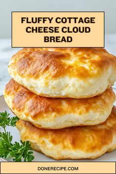 fluffy cottage cheese cloud bread on a plate with parsley