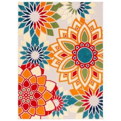 an area rug with colorful flowers on the front and back of it, in various colors